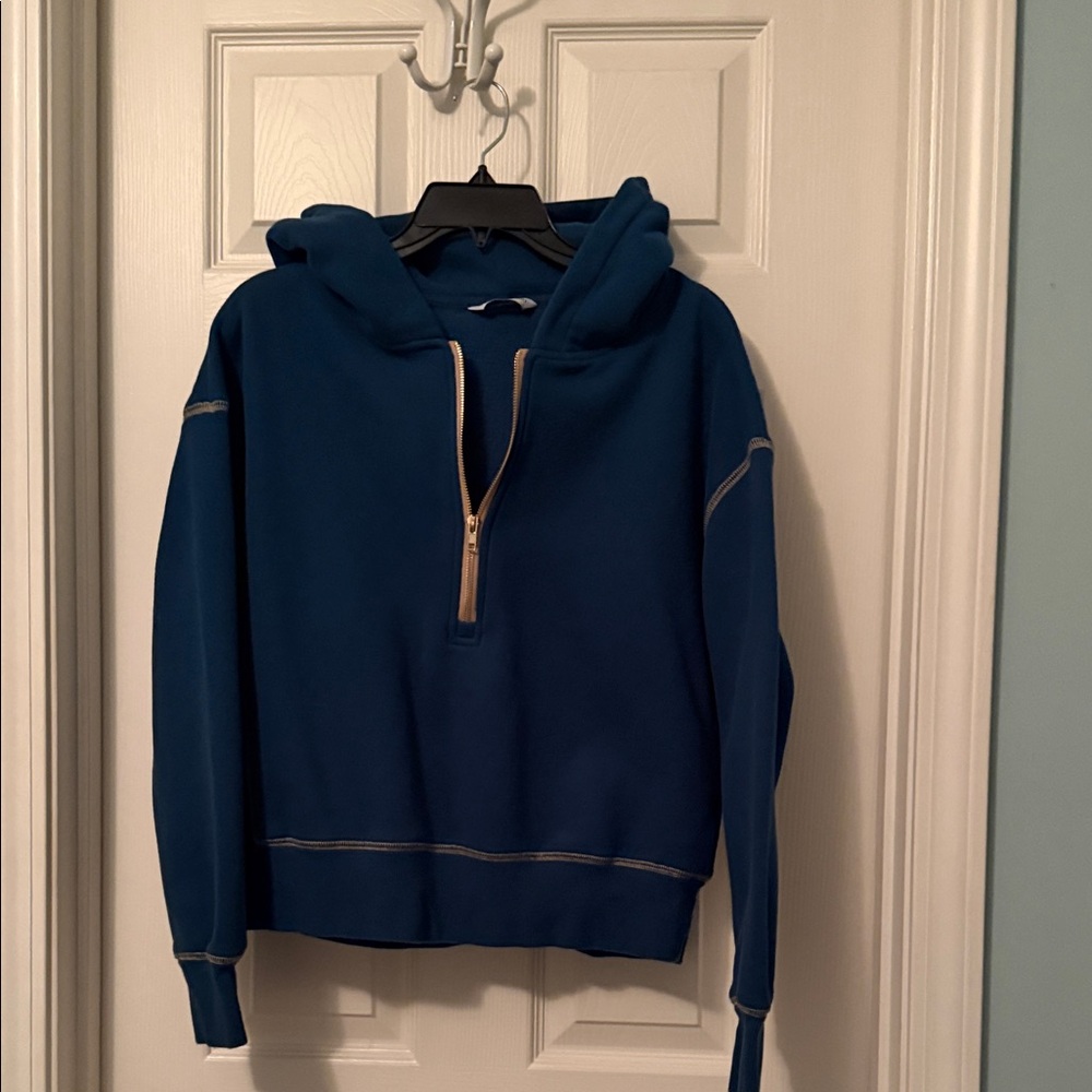 PrettyGarden Turquoise Blue Half-Zip Hoodie for Women M gold tone hardware